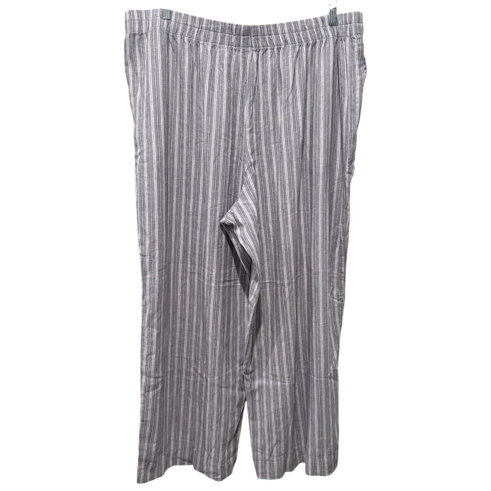 Old Navy High Rise Super Wide Leg Pant Linen Blend Sz XXL Gray Stripe Coastal